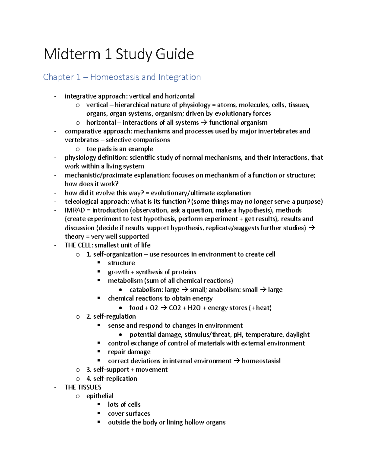 Biol 305 Study Guide (midterm 1) - Midterm 1 Study Guide Chapter 1 ...