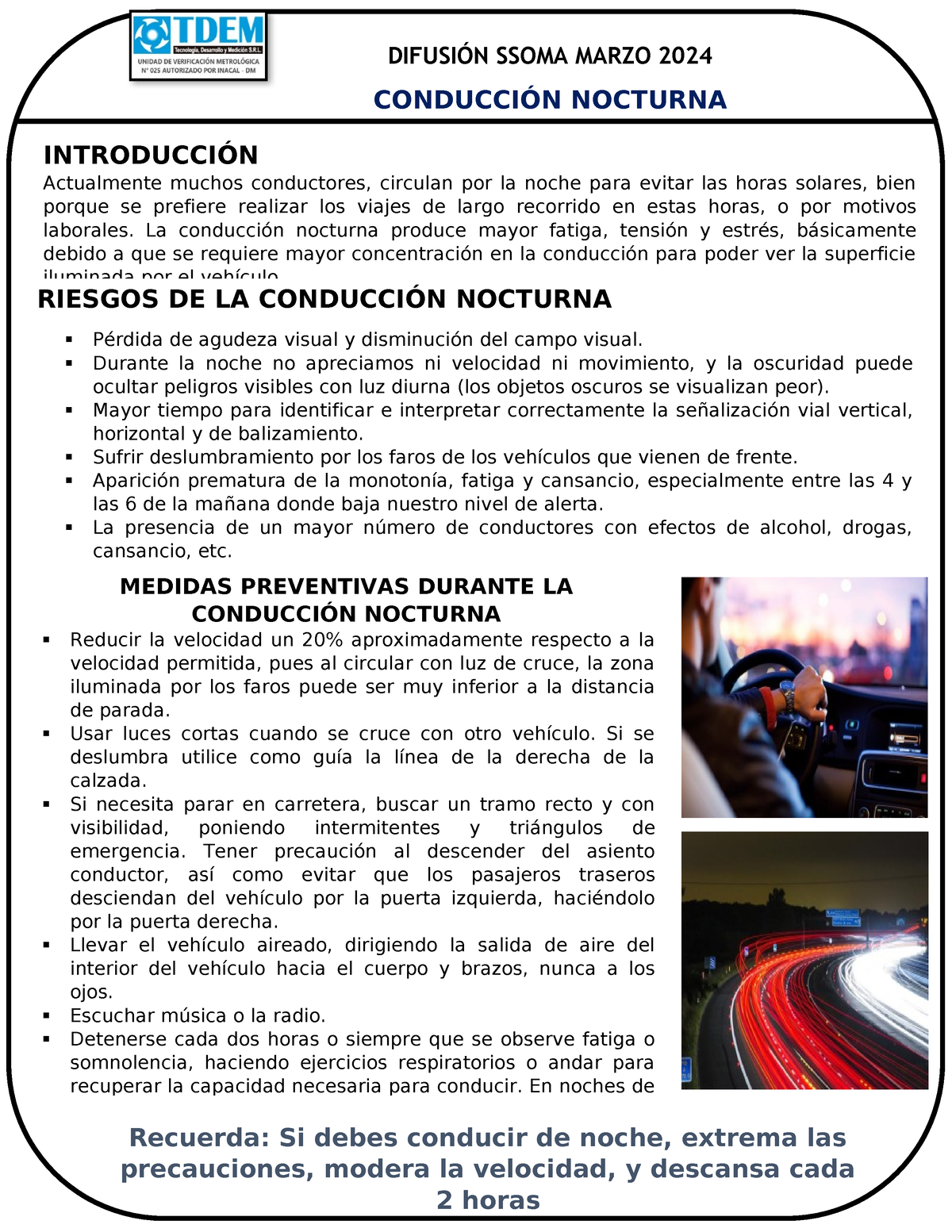 Conducción Nocturna - SEGURIDAD Y SALUD EN EL TRABAJO PARA CONDUCTORES ...