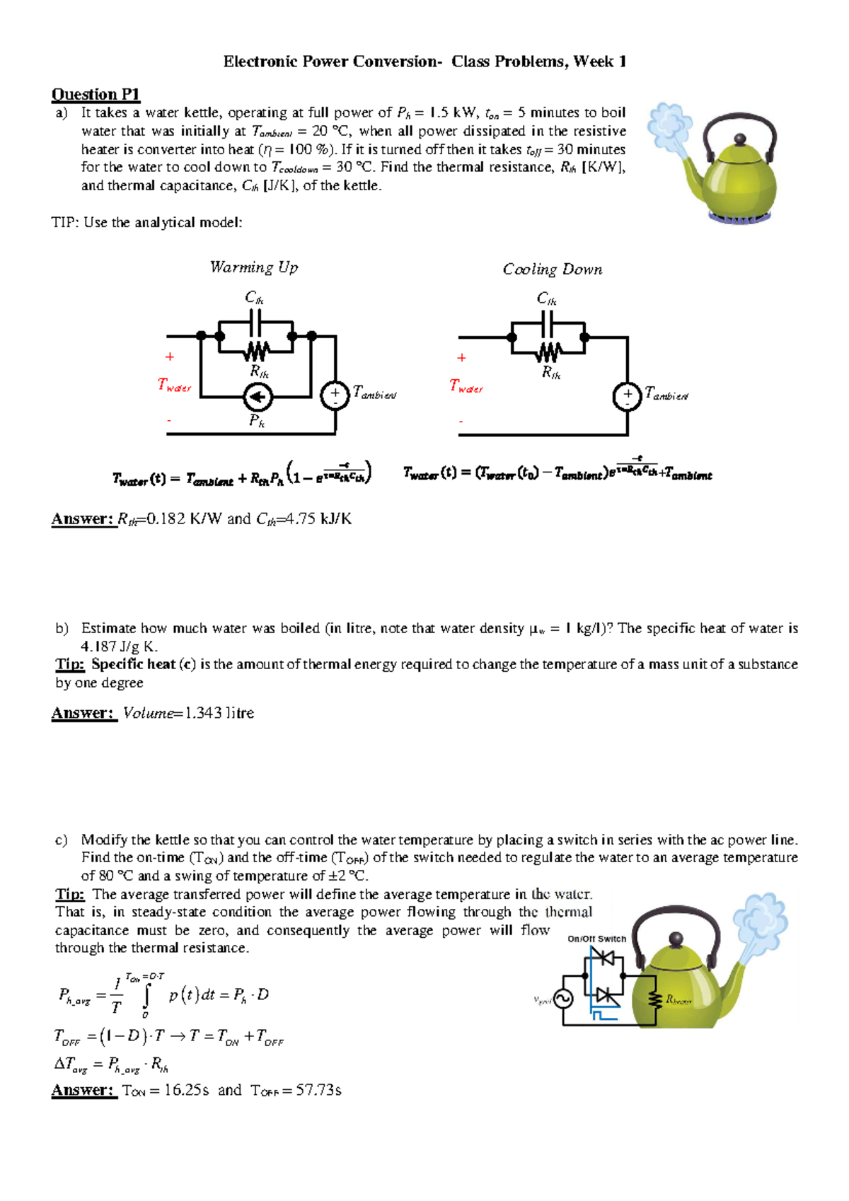 Week 1 Exercises Electronic Power Conversion Class Problems, Week 1