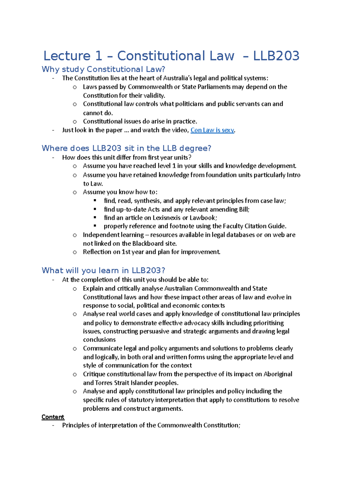 Lecture 1 - LLB203 - :)) - Lecture 1 – Constitutional Law – LLB Why ...