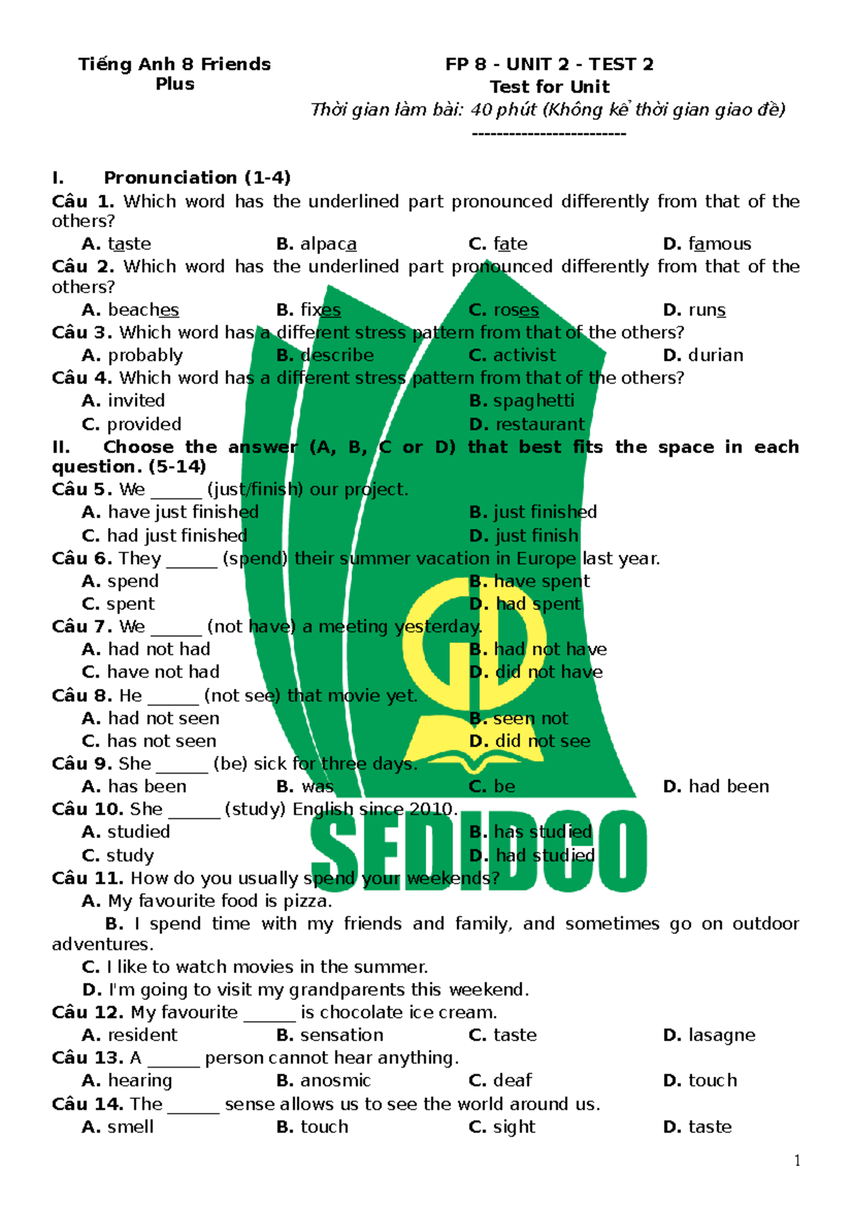 Test 2 1 bản No description Tiếng Anh 8 Friends Plus FP 8 UNIT