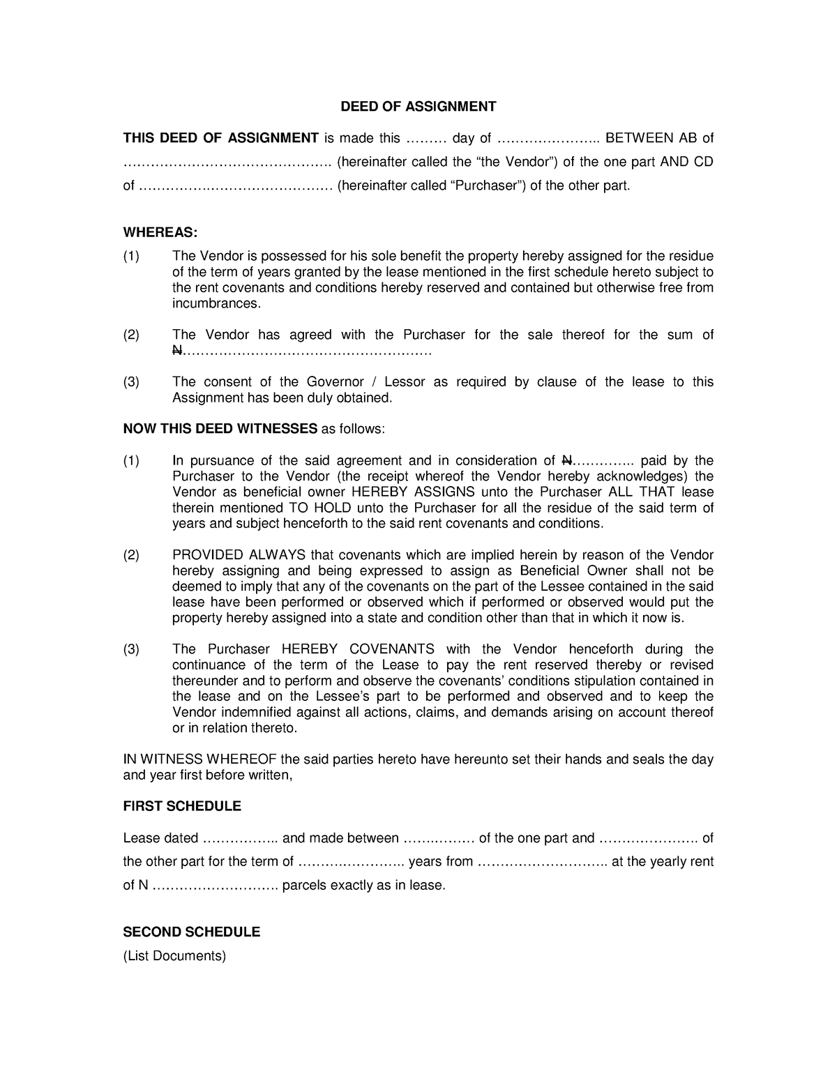 deed of assignment bond