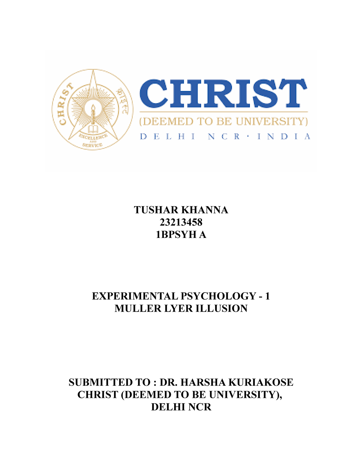 Muller Lyer Illusion Report TUSHAR KHANNA 23213458 1BPSYH A