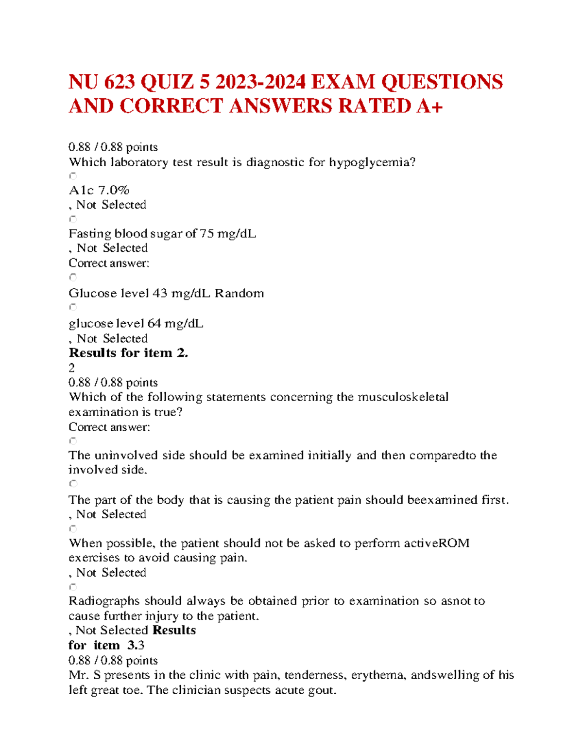 Herzing university nu623 quiz 5 - NU 623 QUIZ 5 202 3 - 2024 EXAM ...