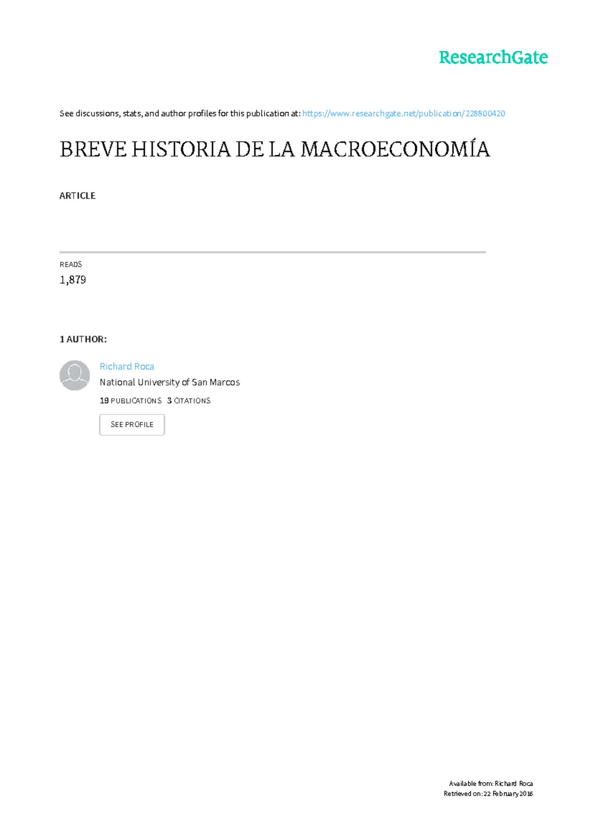 Breve Historia DE LA MacroeconomíA - See Discussions, Stats, And Author ...