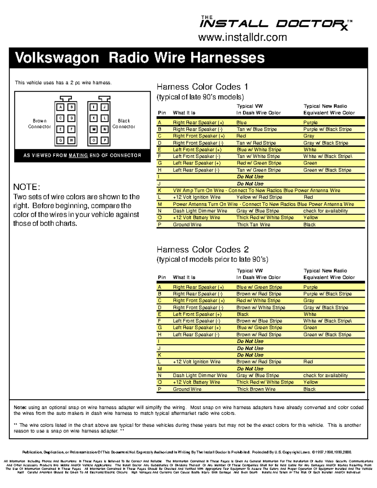 Research Volks Wagon Stereo Wiring - Volkswagon Radio Wire Harnesses