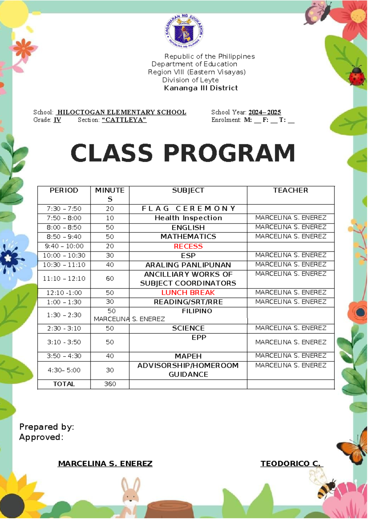 Enerez Classroom Program S.Y. 2024-2025 - Republic of the Philippines ...