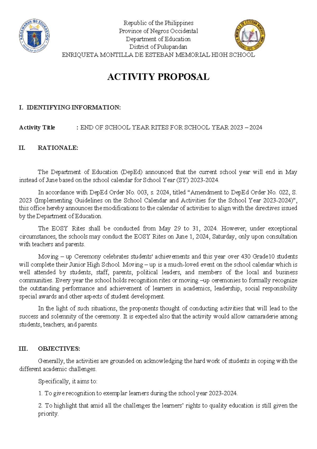 Project-Proposal-20k - Republic of the Philippines Province of Negros ...