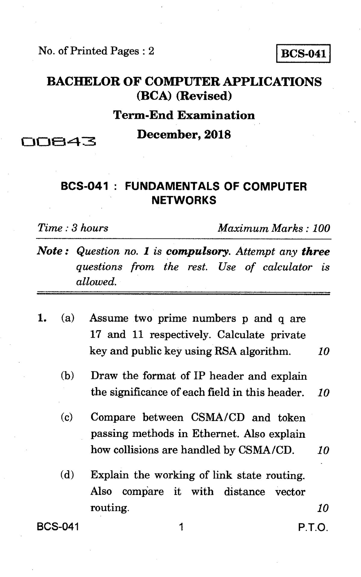 BCS-041 - Previous years question paper - No. of Printed Pages : 2 I ...