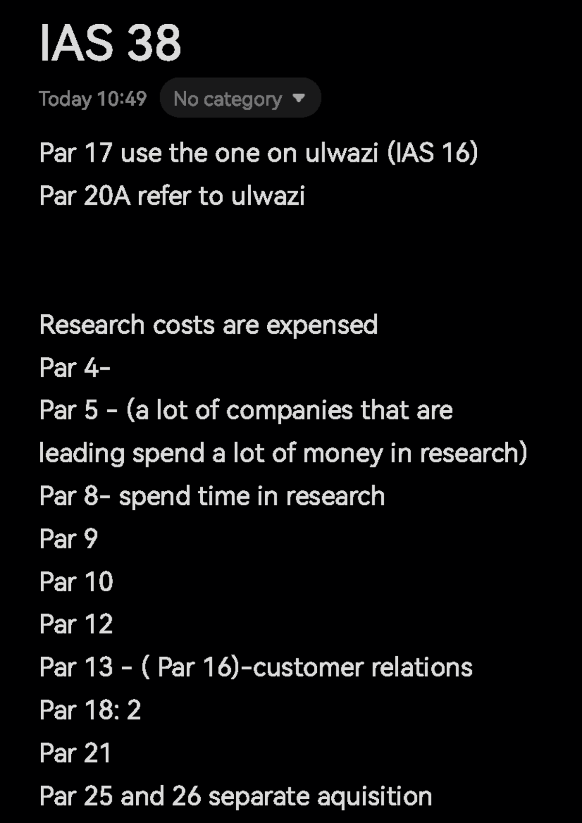 IAS 38 paragraph exclusions - IAS 38 Today 1049 No catego Par 17 use ...