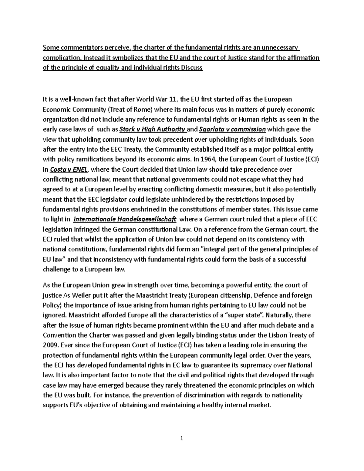 EU Charter OF Human Rights StuDocu