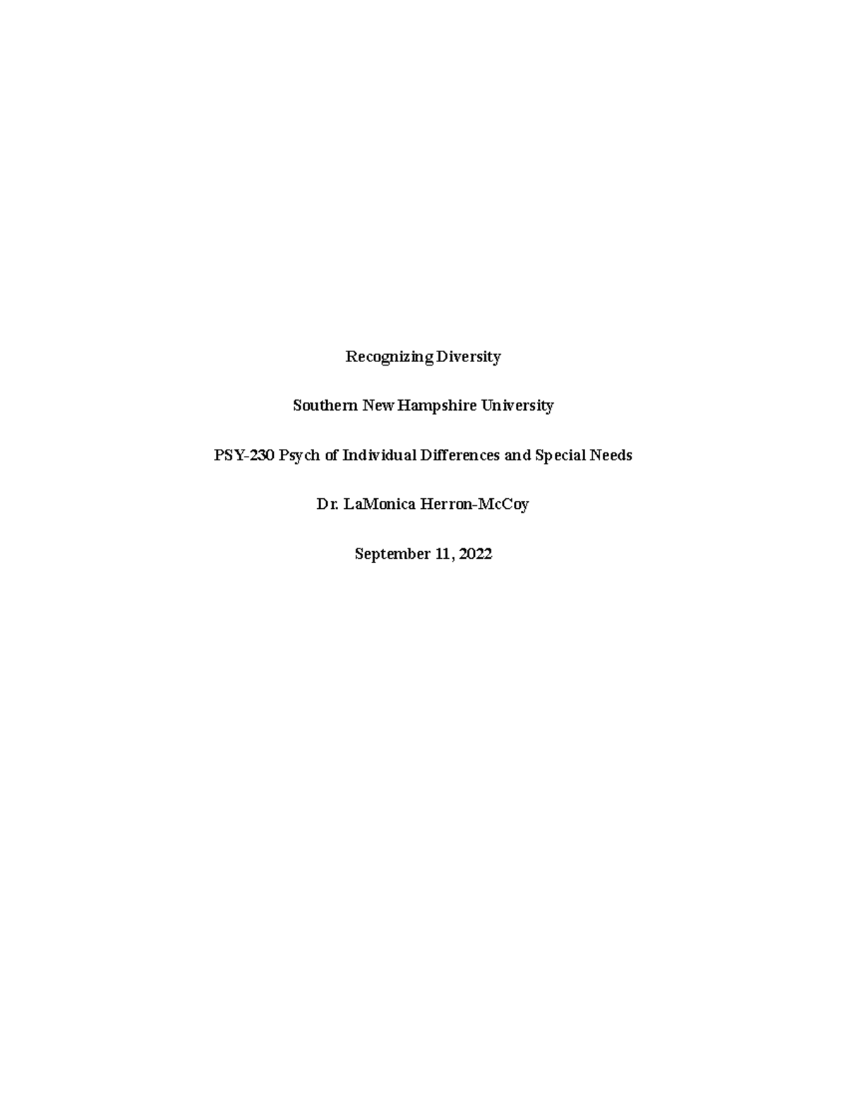 PSY-230 Module Two Short Paper - Recognizing Diversity - Recognizing ...