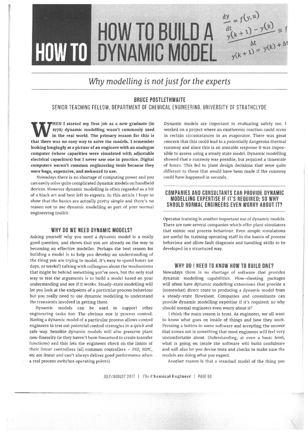 Tce July2017 - Article on Dynamic Model - CP412 - Strath - Studocu