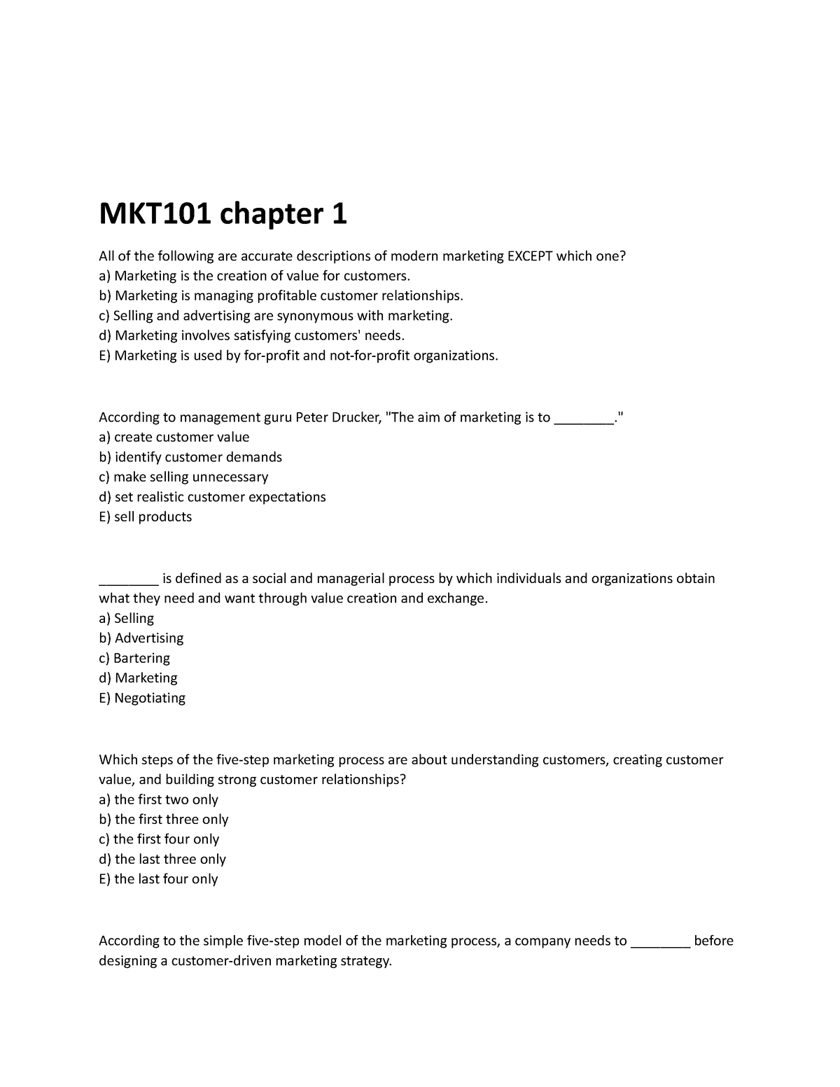 MKT101 Chapter 1 - ... - MKT101 Chapter 1 All Of The Following Are ...