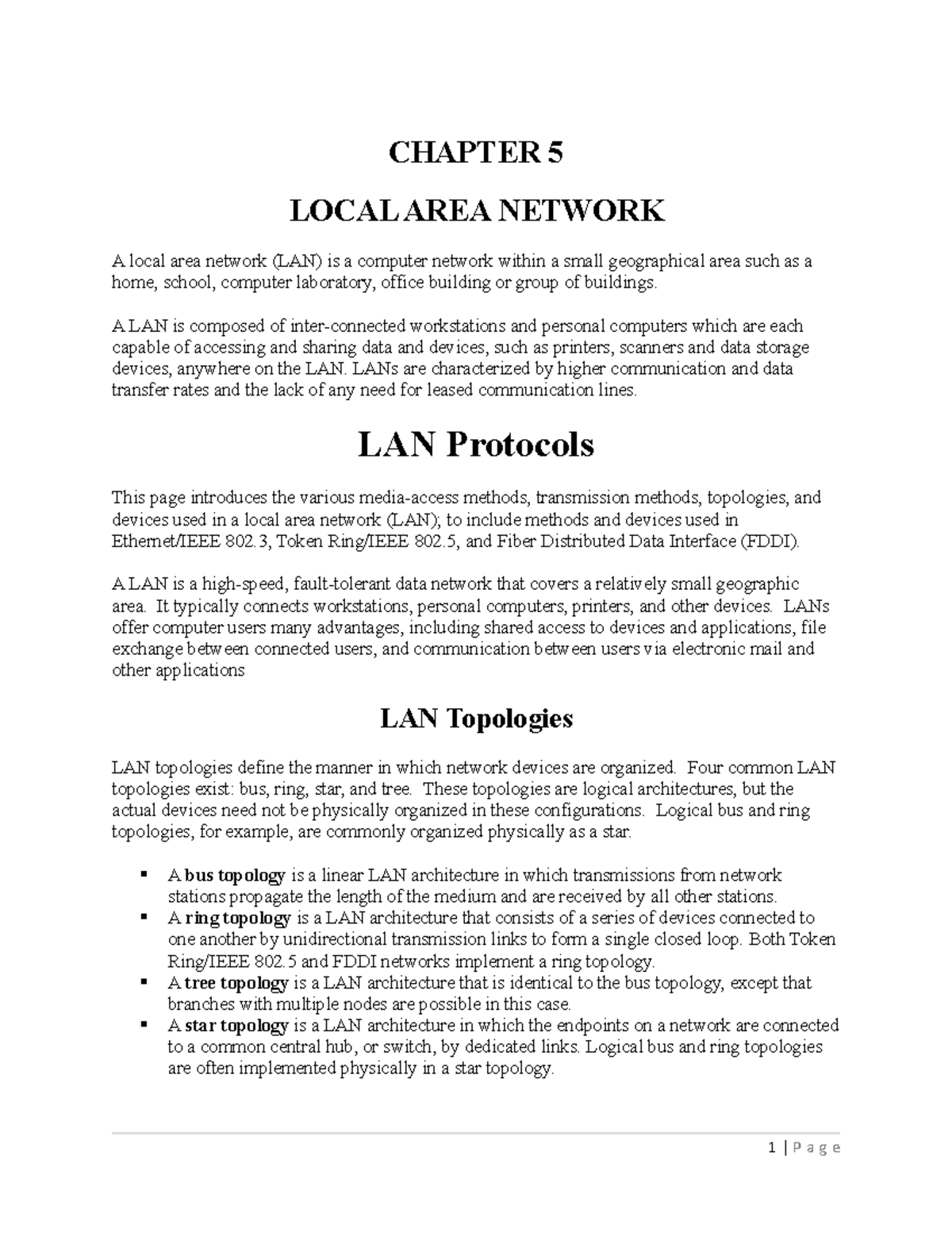 Chapter 5 LAN local area network CHAPTER 5 LOCAL AREA NETWORK A