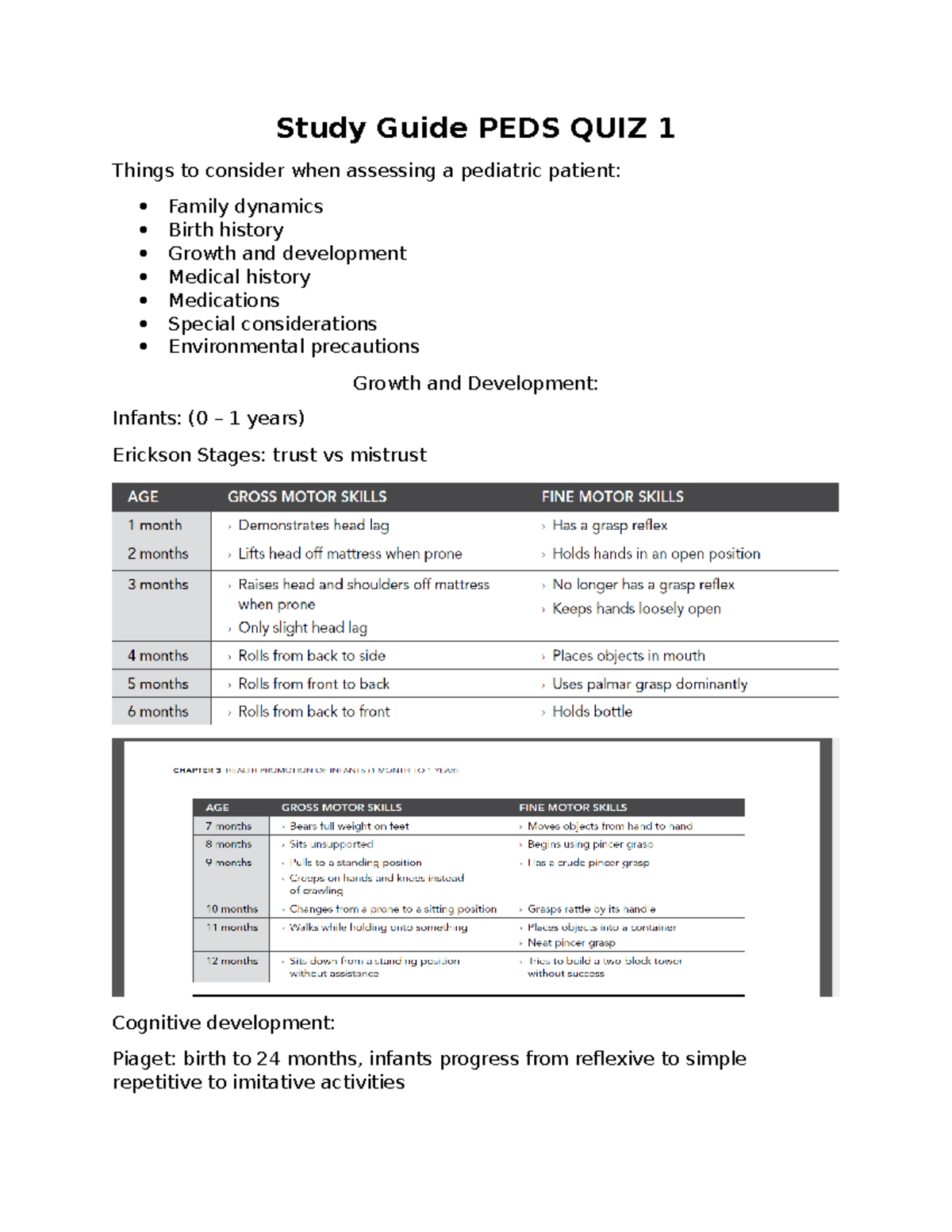 Study Guide Quiz 1 - Study Guide PEDS QUIZ 1 Things to consider when ...