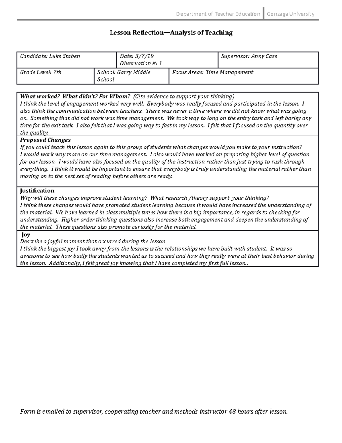 Lesson Reflection-Analysis of Teaching - Department of Teacher ...