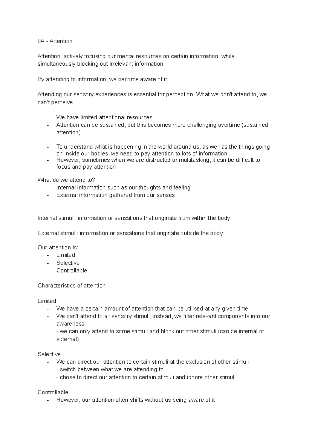 Edrolo summary notes - aos 2 - 8A - Attention Attention: actively ...