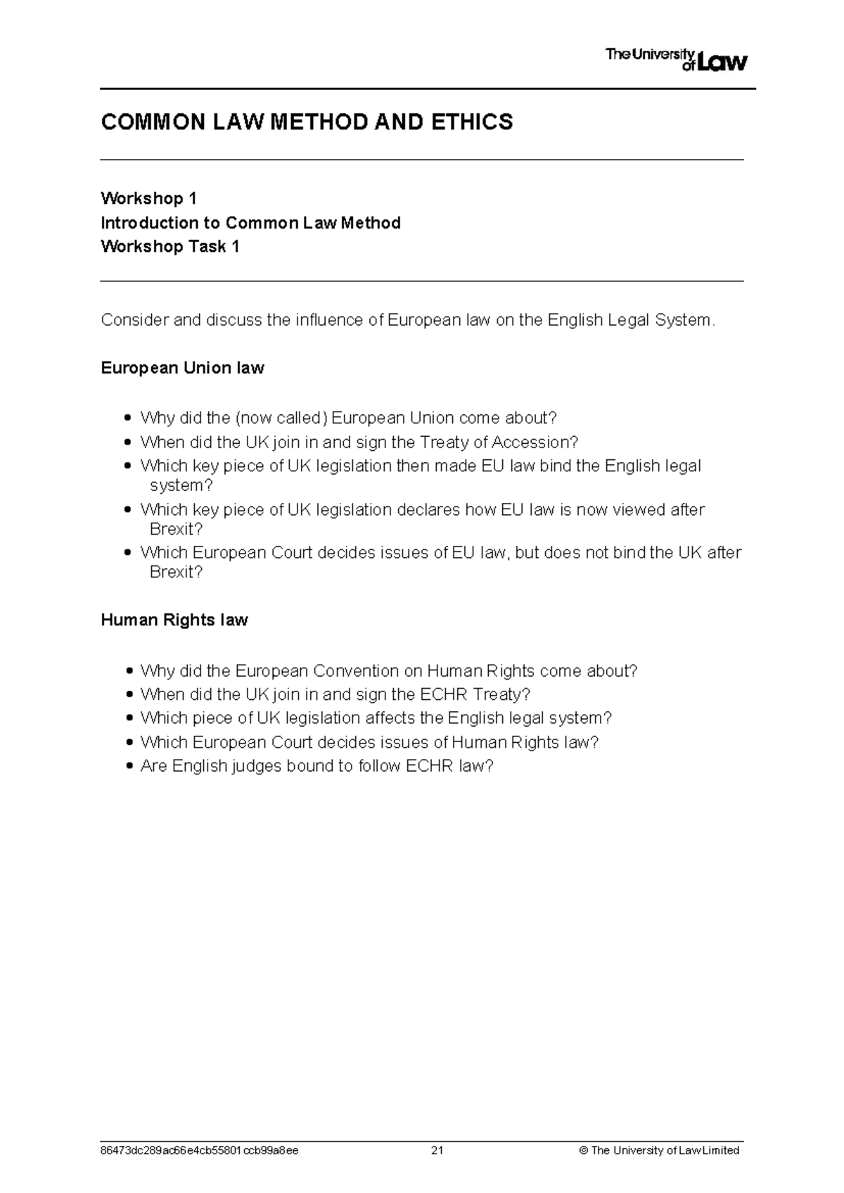 2223 clme ws01 ce01 workshop task 01 - COMMON LAW METHOD AND ETHICS ...