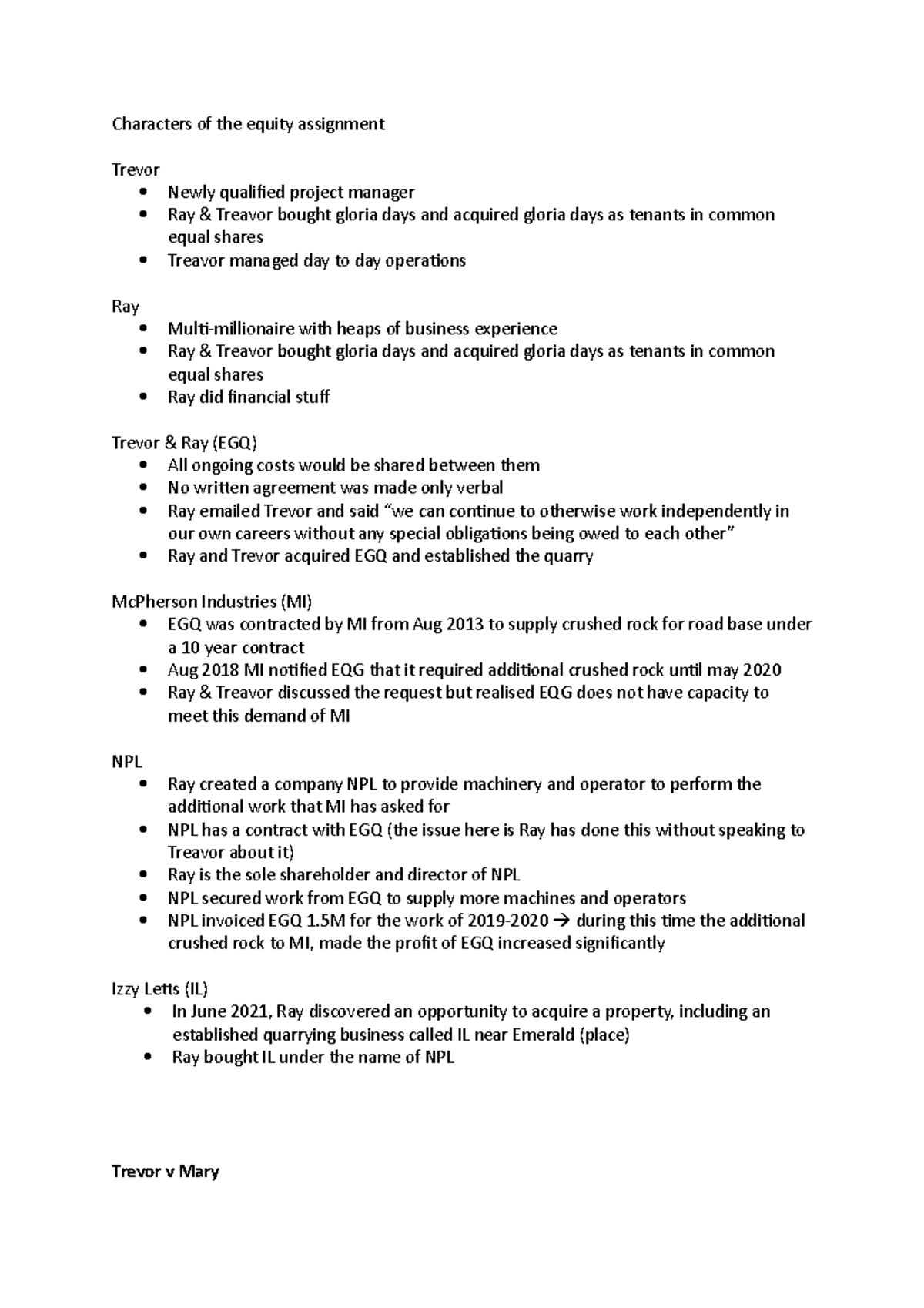Characters of the equity assignment - Characters of the equity ...