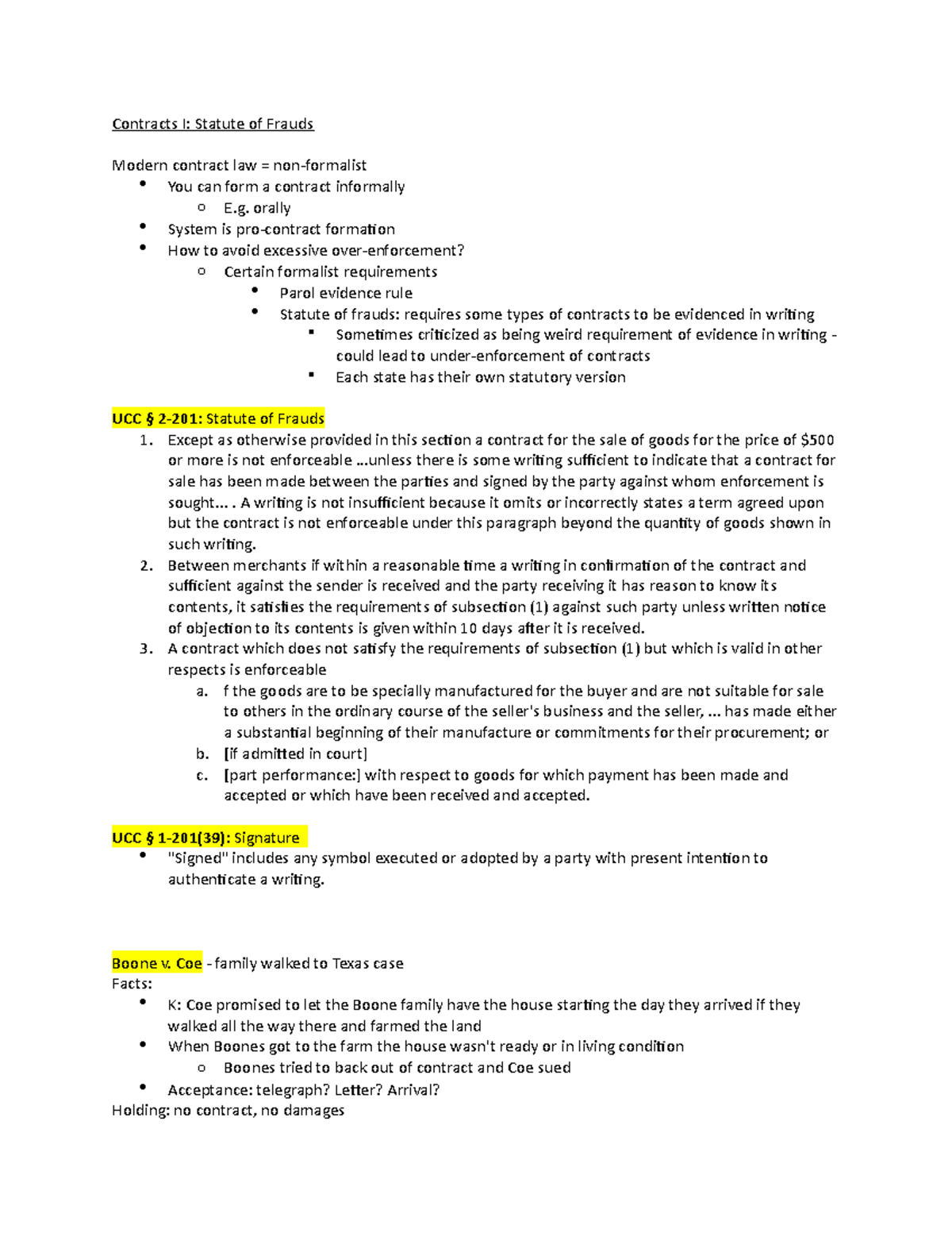 Contracts I- Statute Of Frauds - Contracts I: Statute Of Frauds Modern ...