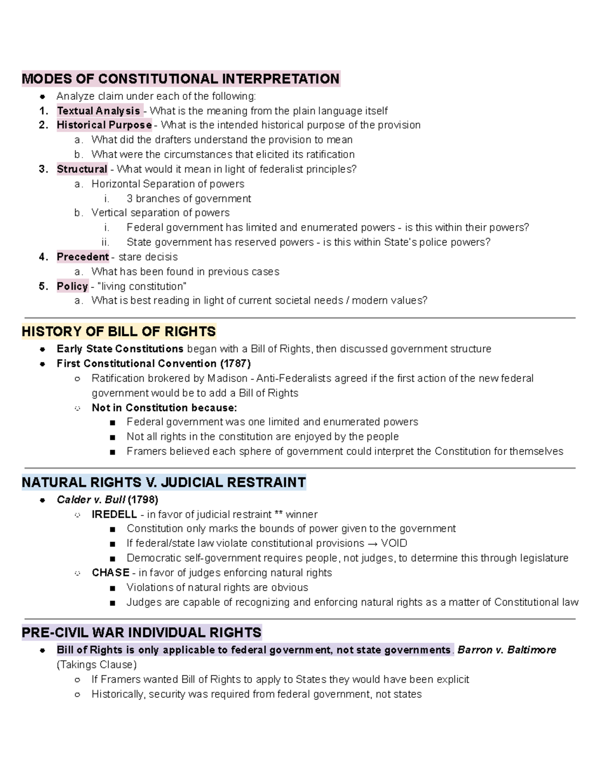 IR Outline - MODES OF CONSTITUTIONAL INTERPRETATION Analyze claim under ...