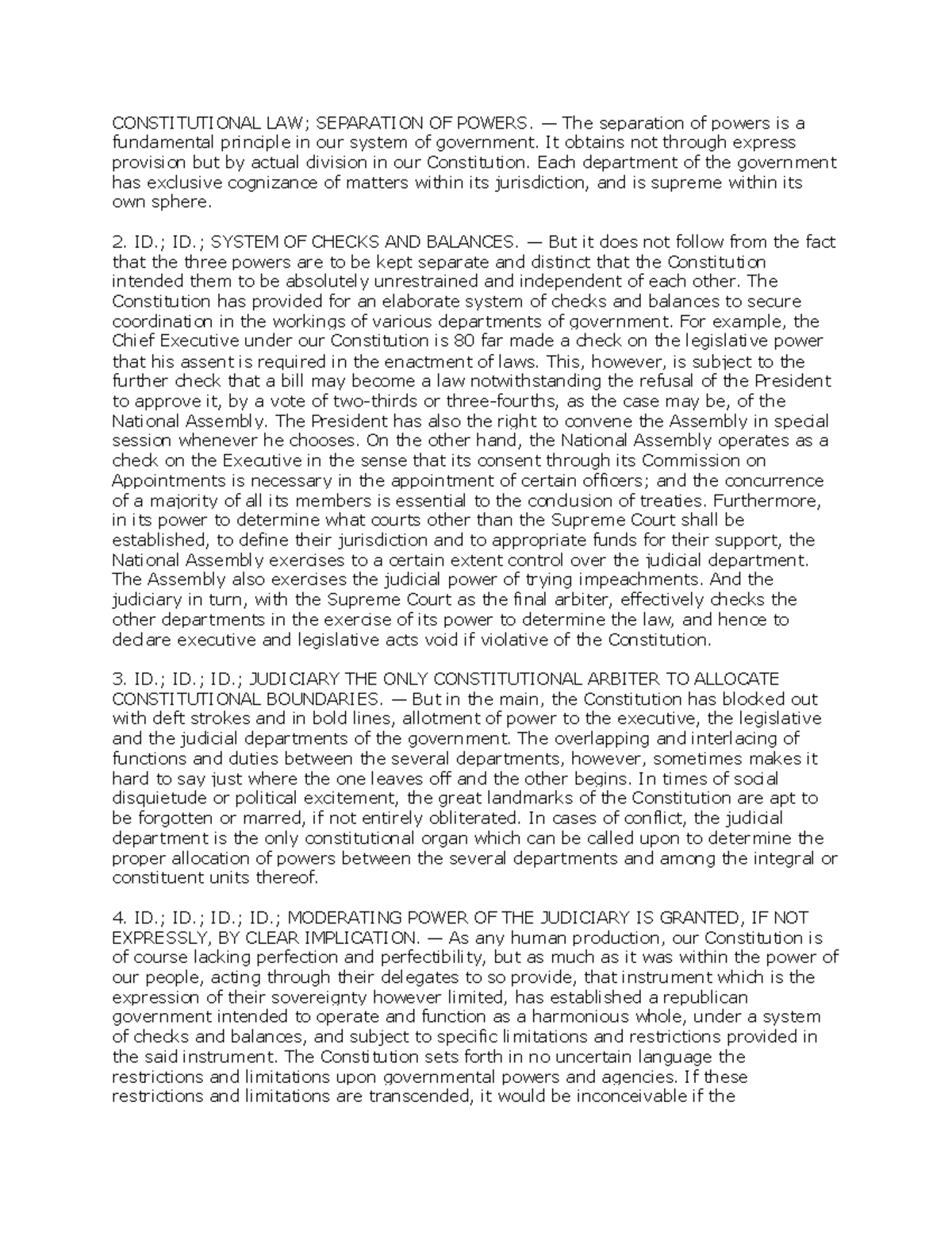 Topics - Law cases - CONSTITUTIONAL LAW; SEPARATION OF POWERS. — The ...