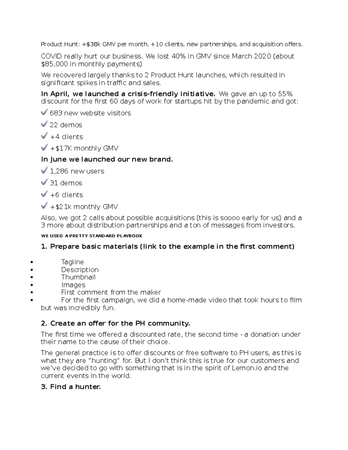 Product Hunt Guide Product Hunt +38k GMV per month, +10 clients