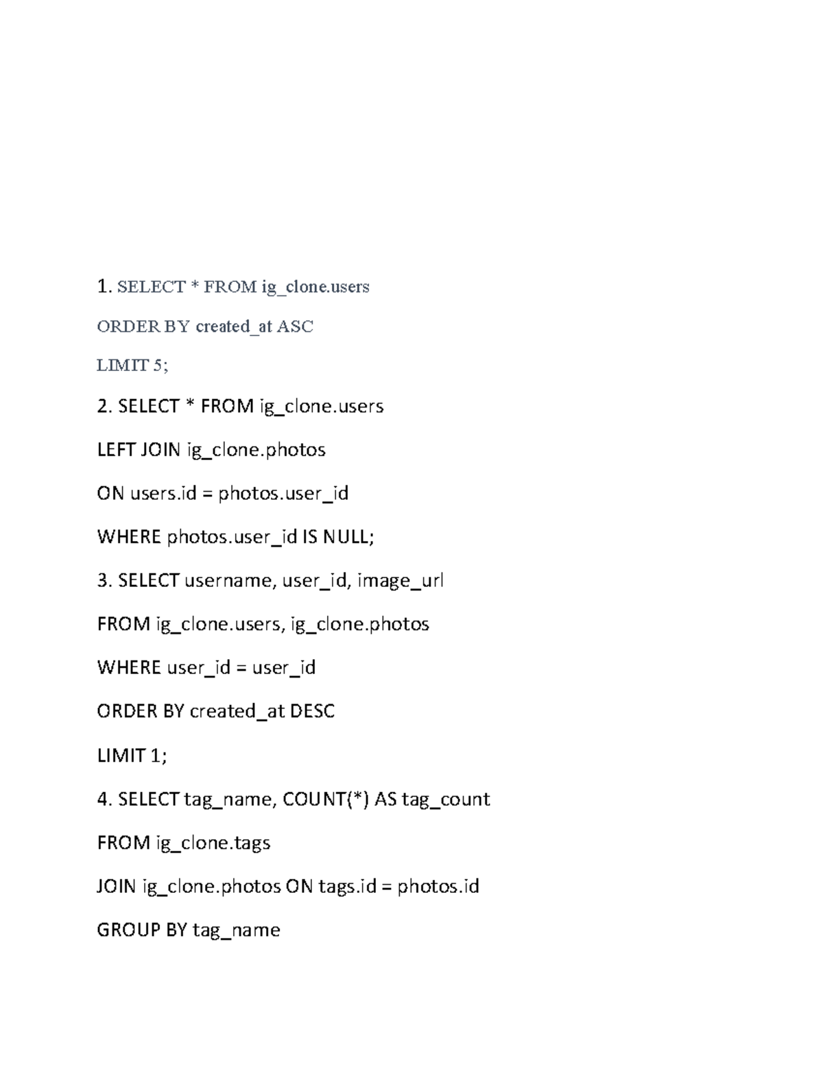 Dt1 - All code works are available here. - SELECT * FROM ig_clone ORDER ...