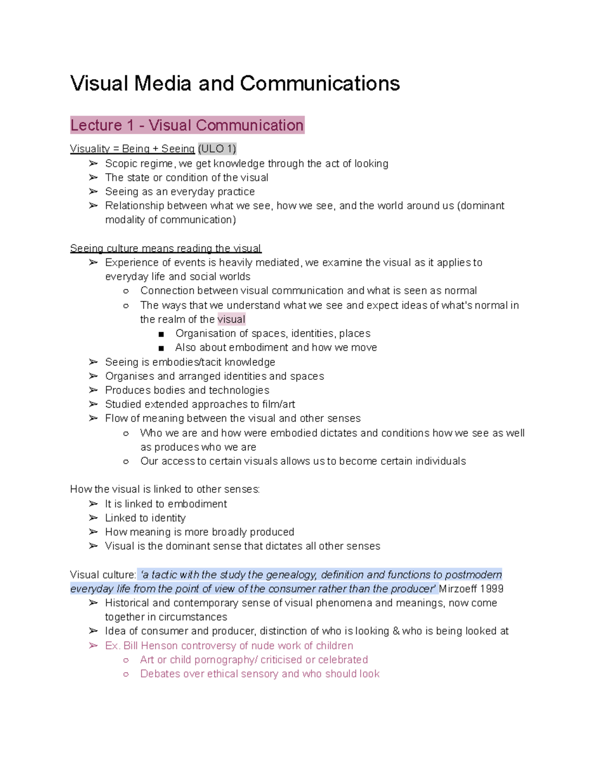 Visual Media and Communications Notes - Visual Media and Communications ...