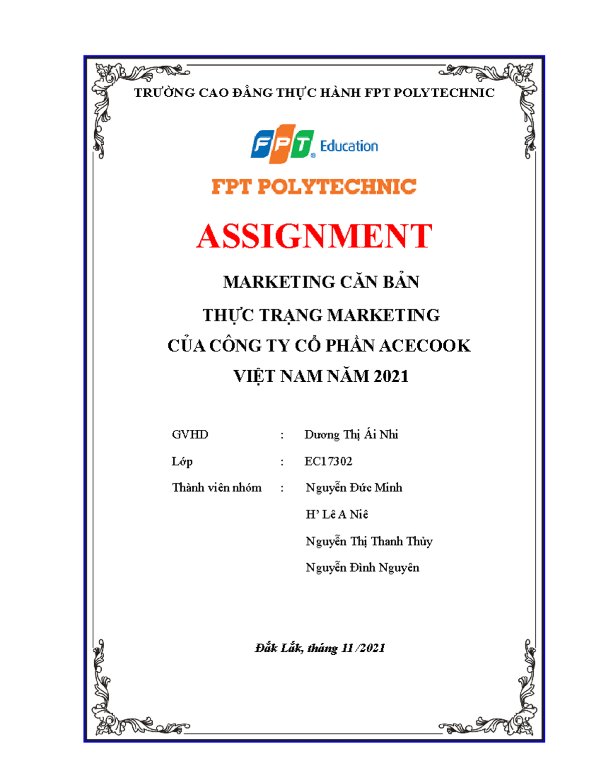 ASM Marketing Căn Bản TRƯỜNG CAO ĐẲNG THỰC HÀNH FPT POLYTECHNIC Studocu