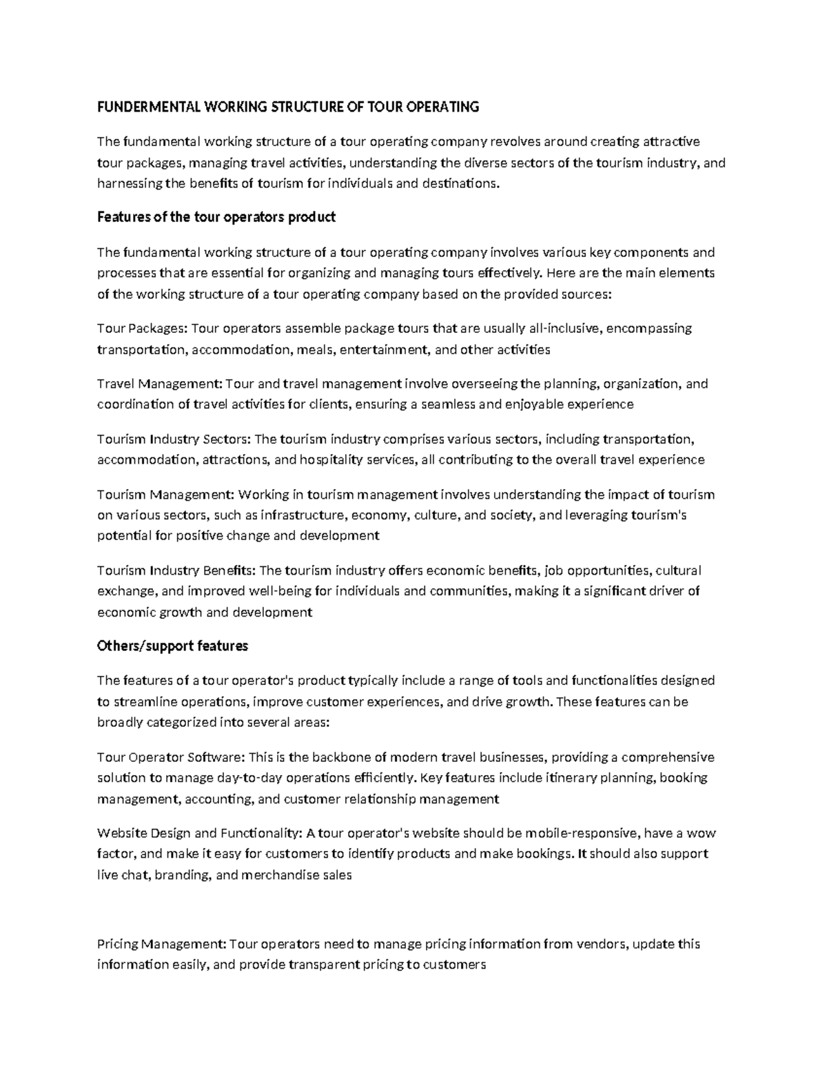 Tour operations - History - FUNDERMENTAL WORKING STRUCTURE OF TOUR ...