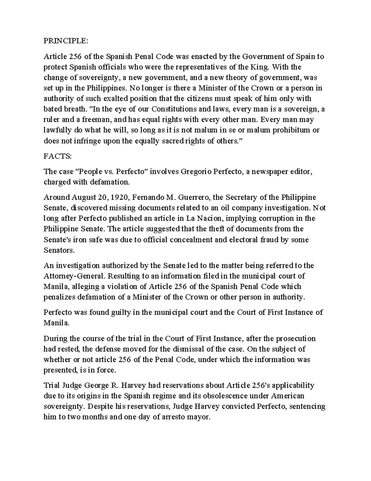 Digests - Case DIgest - PRINCIPLE: Article 256 of the Spanish Penal ...