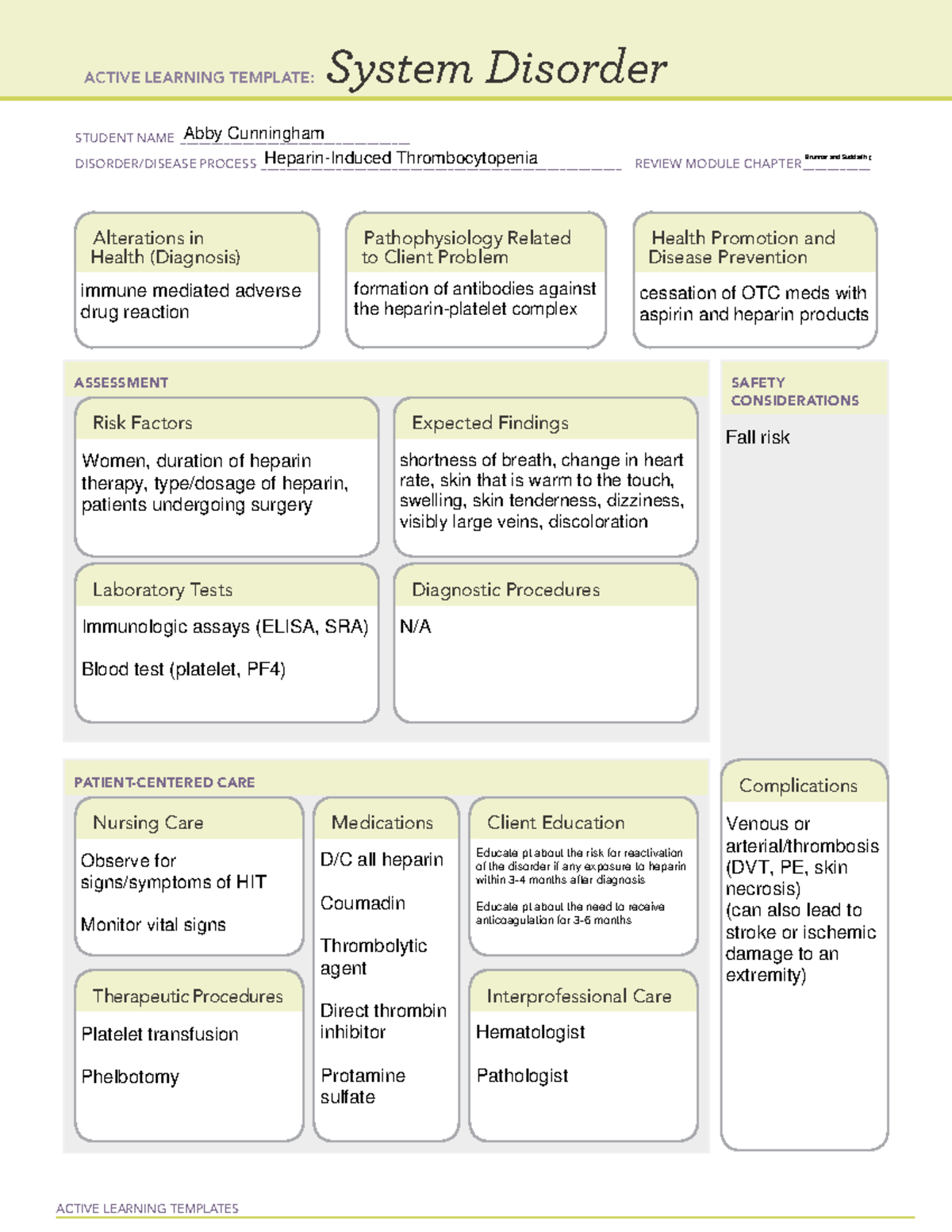 Heparin-Induced Thrombocytopenia System Disorder - ACTIVE LEARNING ...