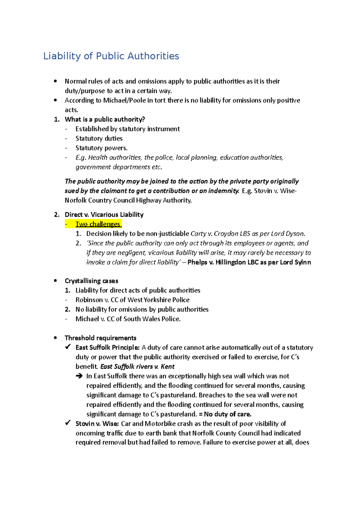 Liability of public authorities Liability of Public Authorities Normal rules of acts and