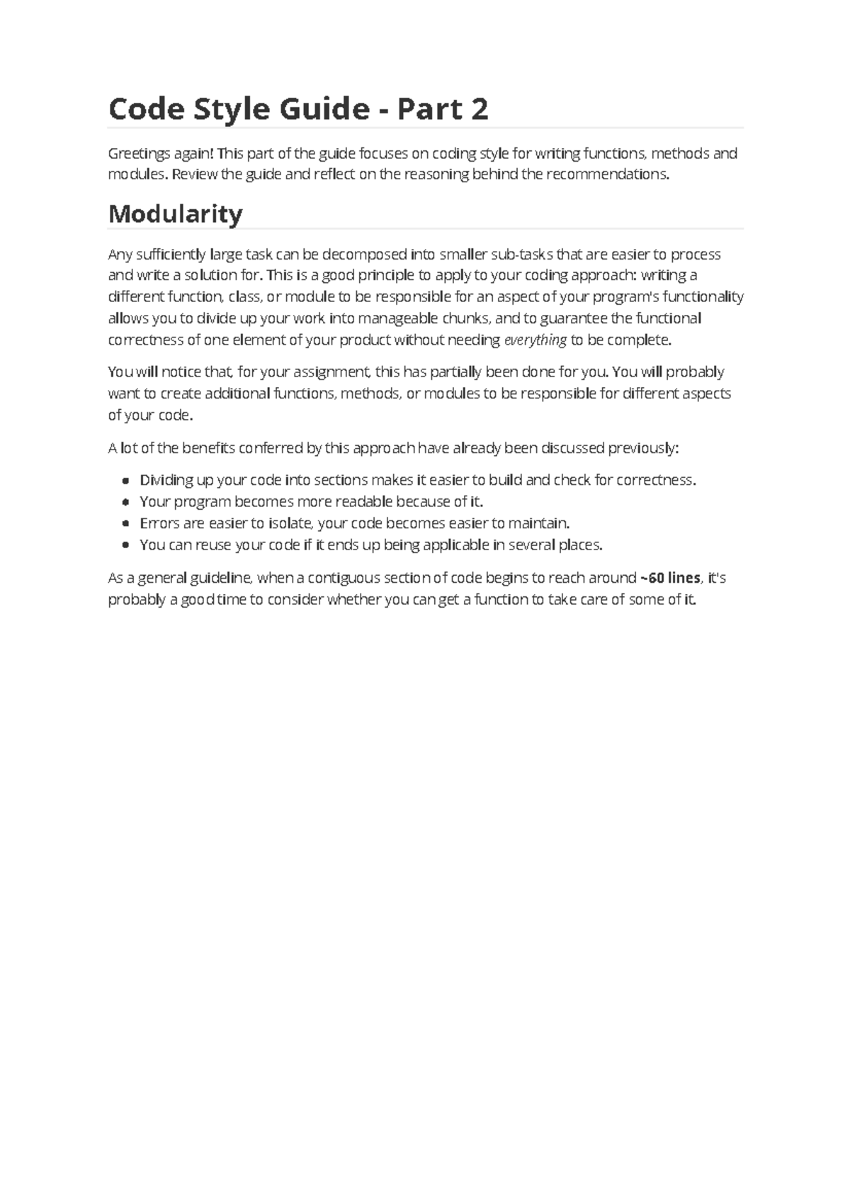 Code Style Guide - Part 2 - Review the guide and reflect on the ...