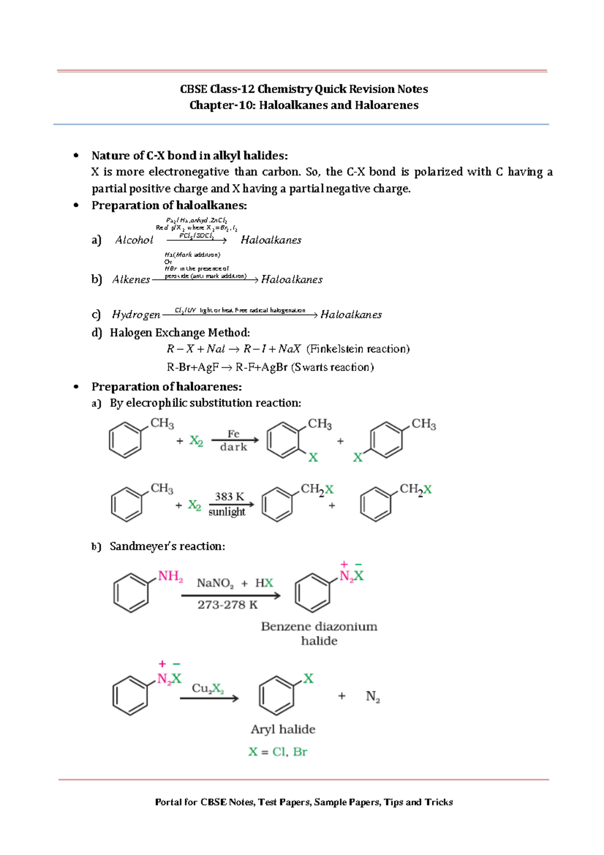 Quick Revision Notes-Haloalkanes And Haloarenes - CBSE Class-12 ...