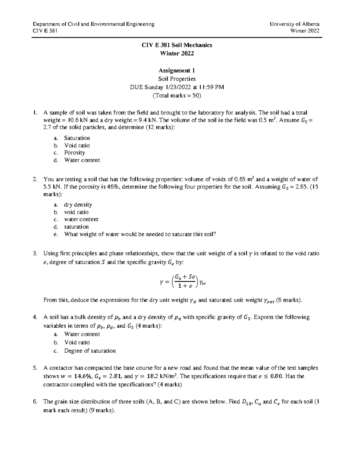 Assignment 1 homework questions - Department of Civil and Environmental ...