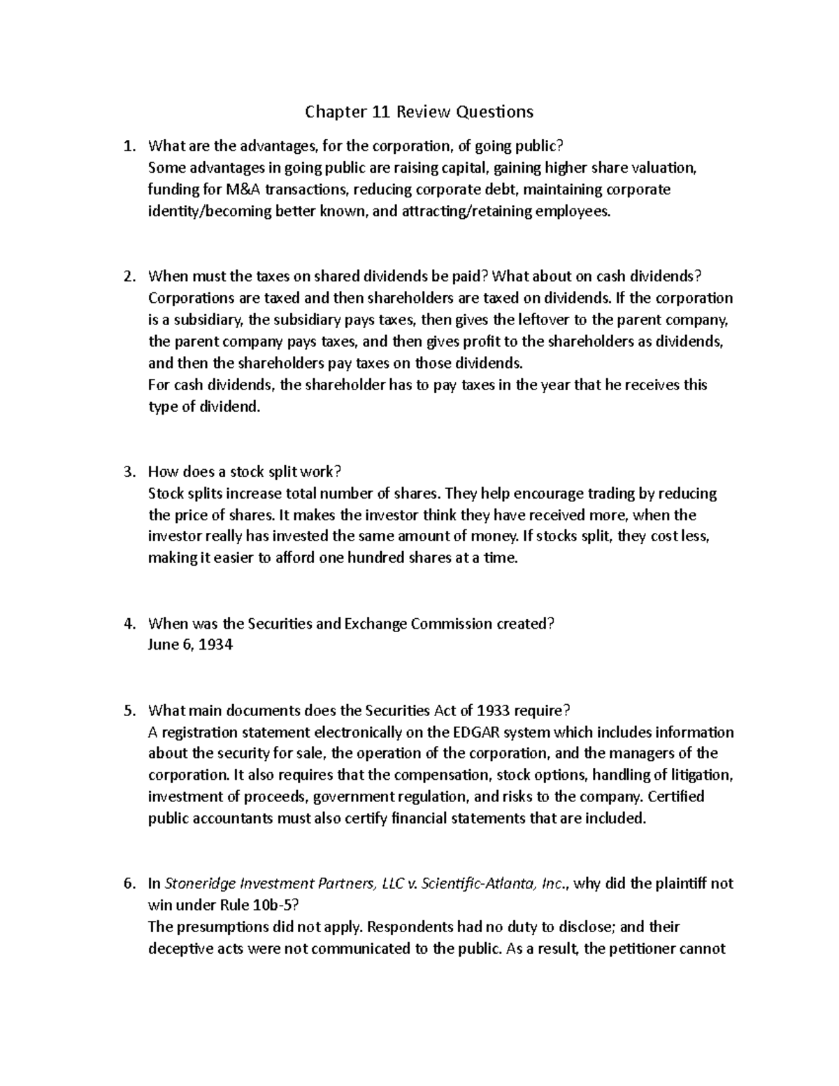 Ch. 11 Review Questions - Chapter 11 Review Questions What are the ...