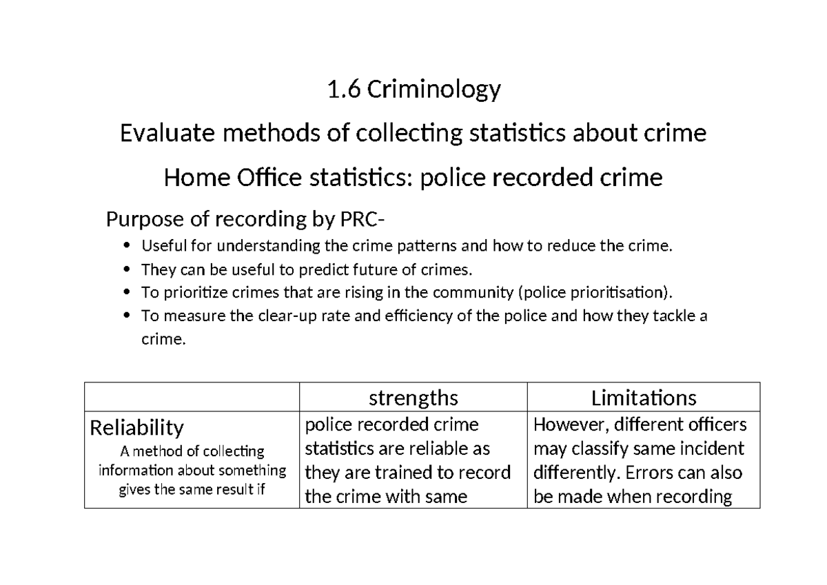1.6 Criminology notes for NEA 1 Criminology Evaluate methods of