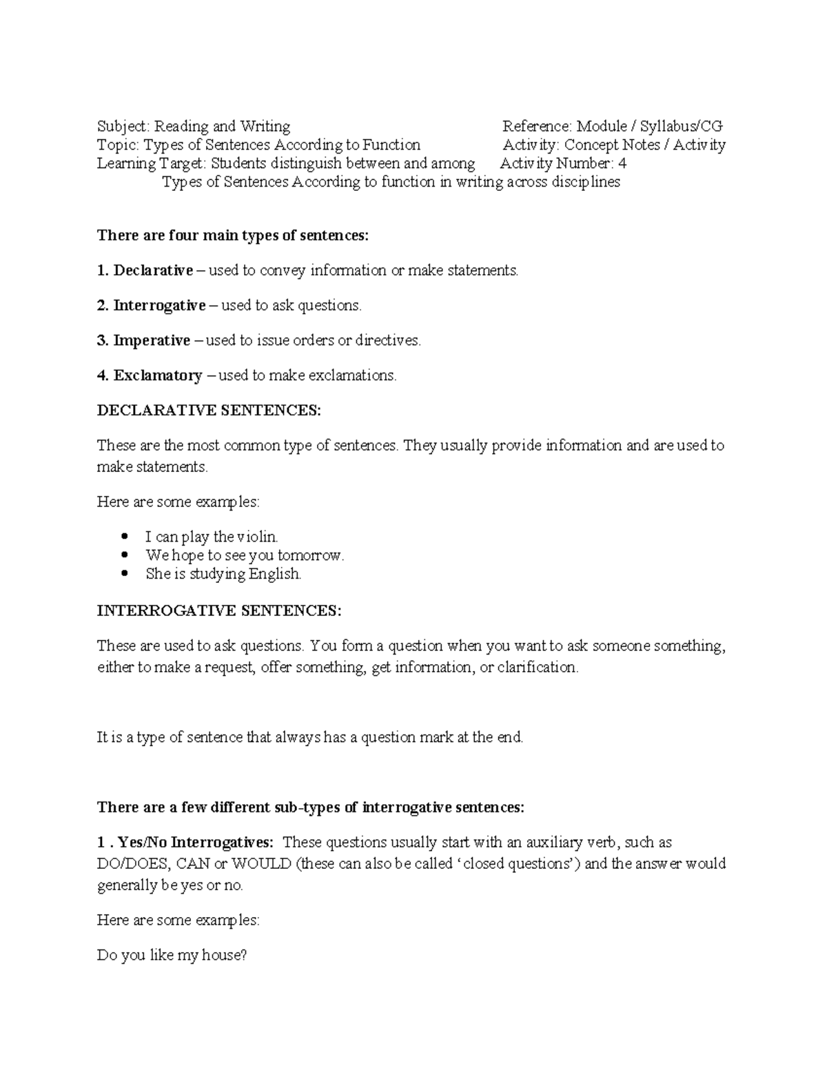 DLP4. Subject Reading and Writing Reference Module / Syllabus/CG