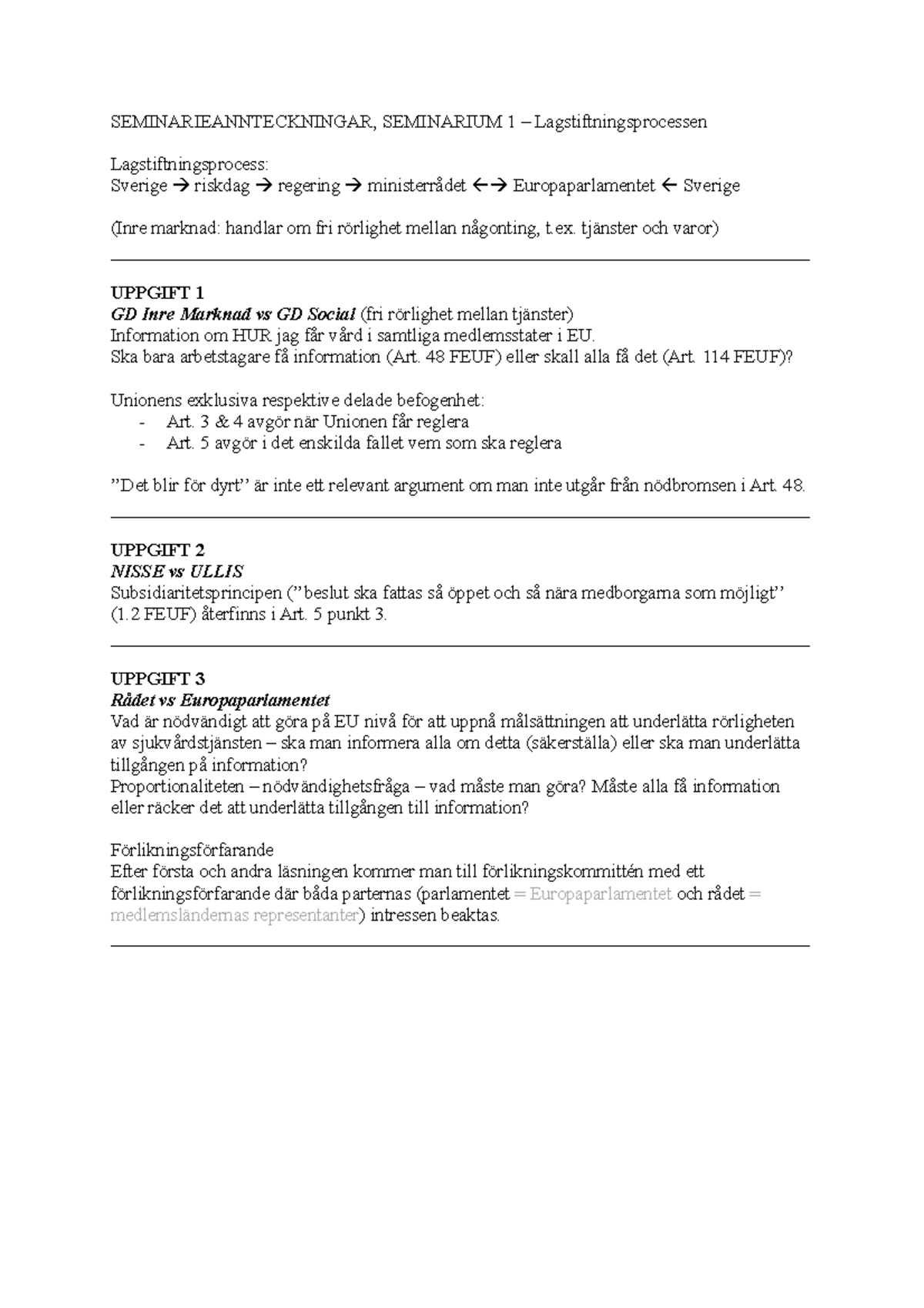 Seminarium 1 - SEMINARIEANNTECKNINGAR, SEMINARIUM 1 ...