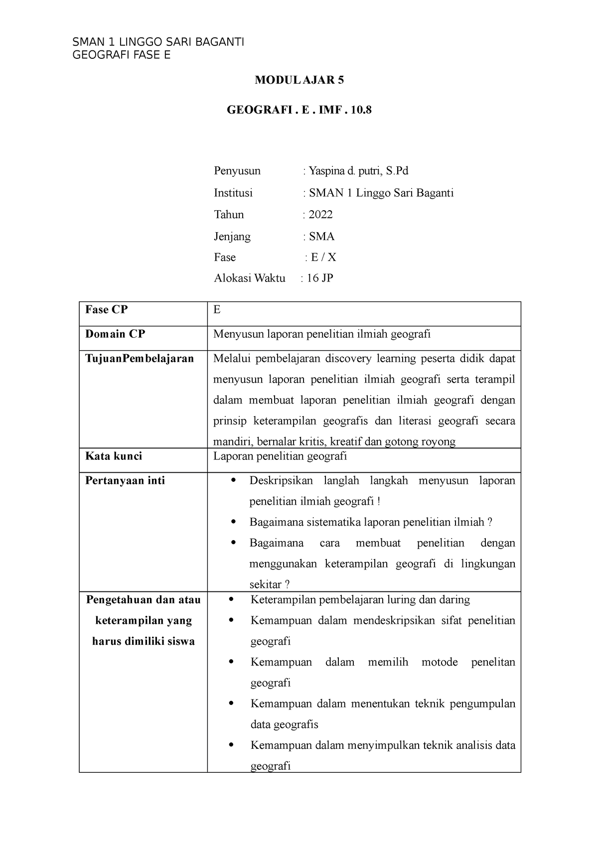 Fase 5 - Modul Ajar Geografi - GEOGRAFI FASE E MODUL AJAR 5 GEOGRAFI. E ...