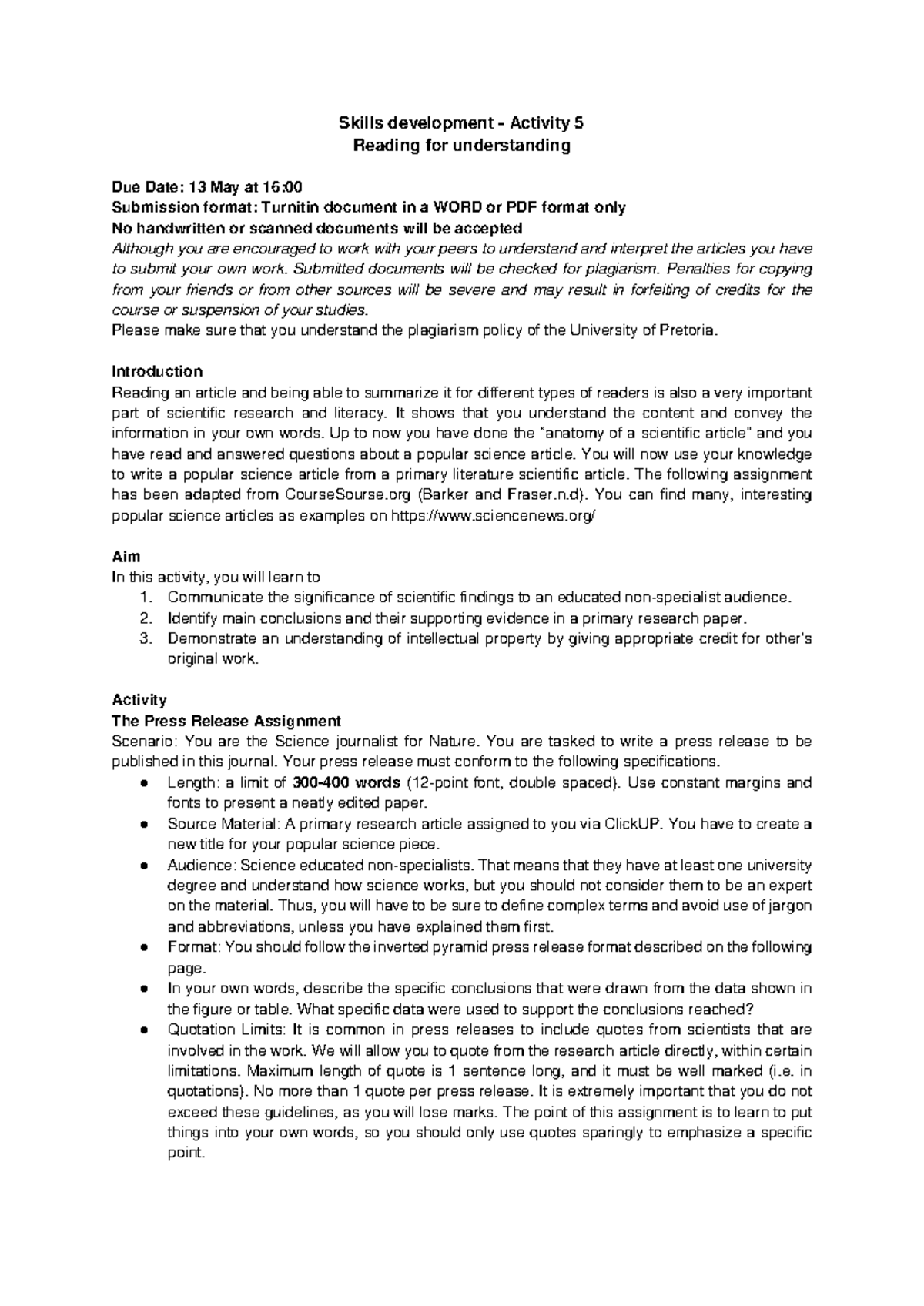Writing A Press Release 2022 Skills Development Activity 5 Reading