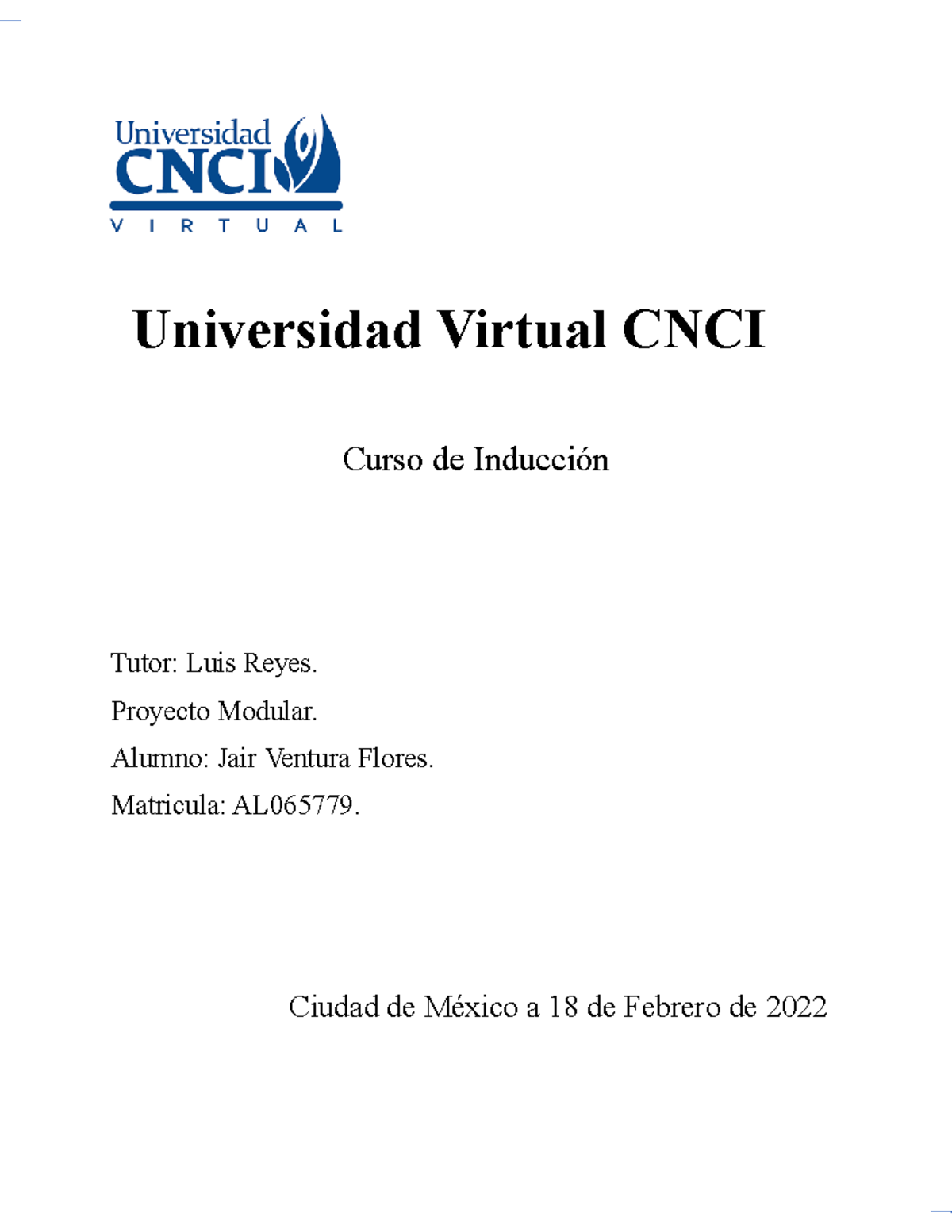 Proyecto Modular Cnci Universidad Virtual Cnci Curso De Inducci N