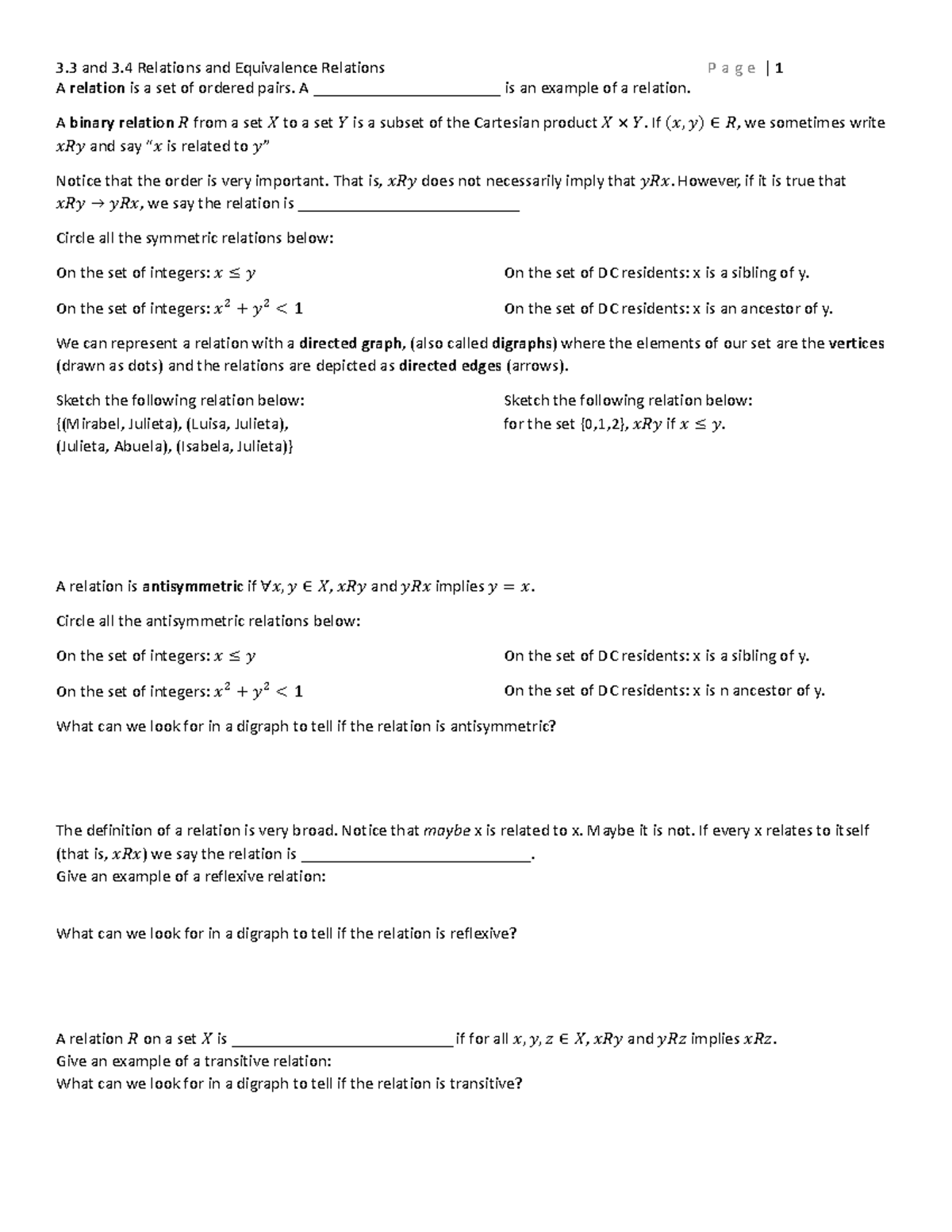 Relations and equiv relations - 3 and 3 Relations and Equivalence ...