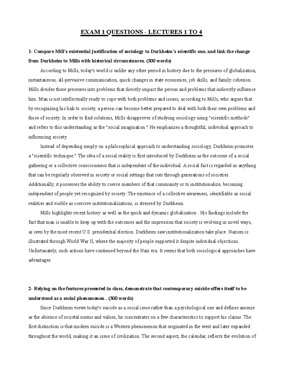 EXAM 1 Questions - exam preparation - EXAM 1 QUESTIONS - LECTURES 1 TO ...