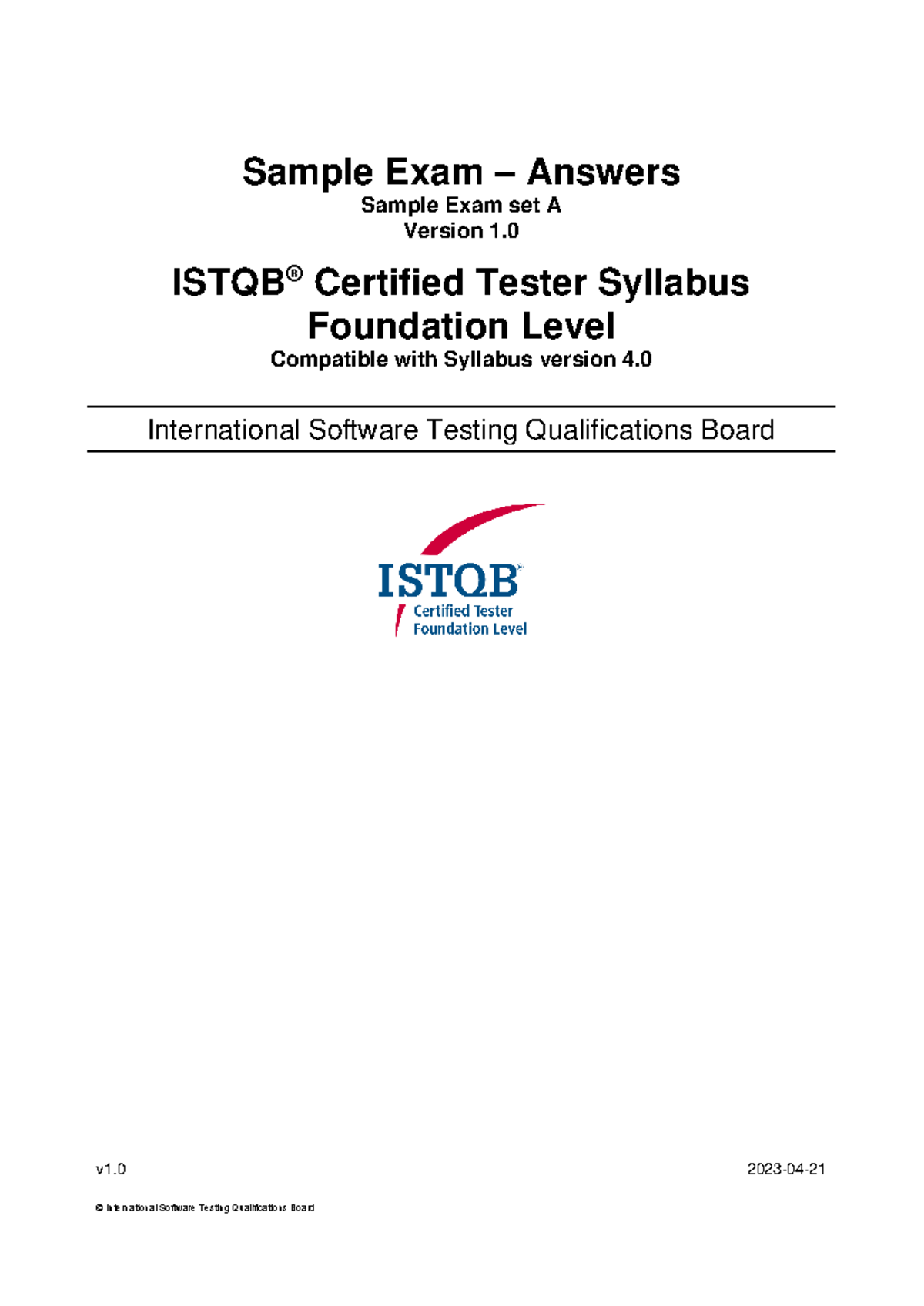 Istqb CTFL Sample-Exam-Answers V4 - V1 2023 - 04 - 21 Sample Exam ...