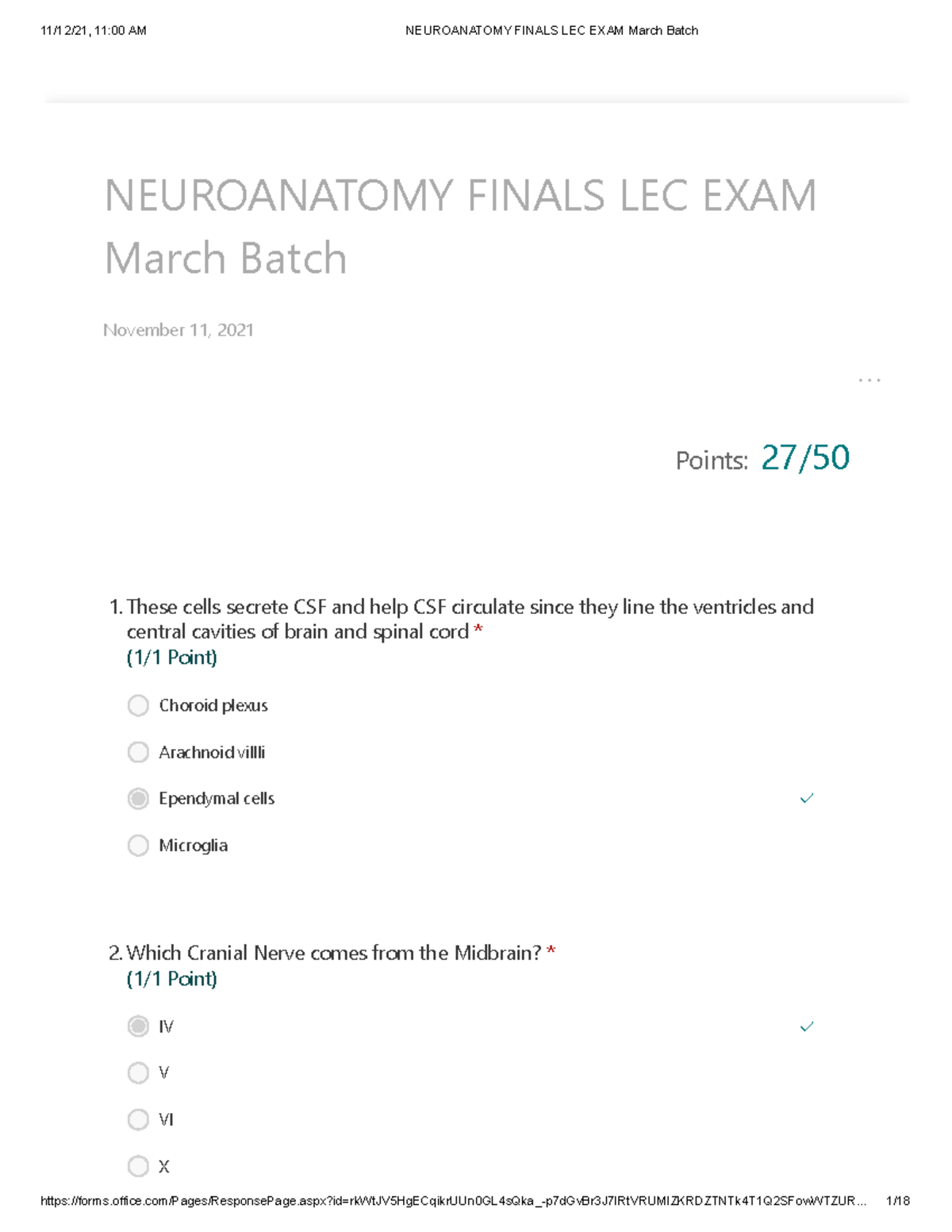 Neuroanatomy Finals LEC EXAM March Batch Solved - - Studocu