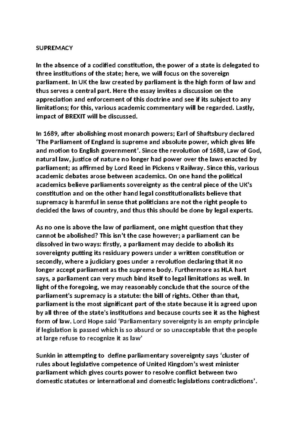 Supremacy(U) - merit - SUPREMACY In the absence of a codified ...